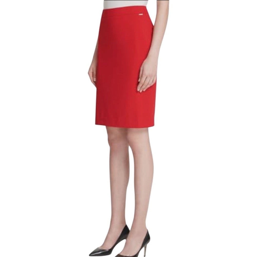 DKNY Red Pencil Skirt Womens Size 6 Professional Career Office Wear Business